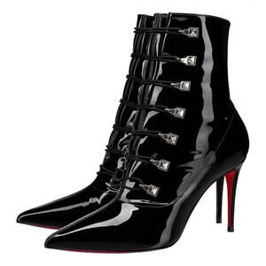 Christian Louboutin Frenchissima 2020 85 Patent Black Short Ankle Heel Boot 37